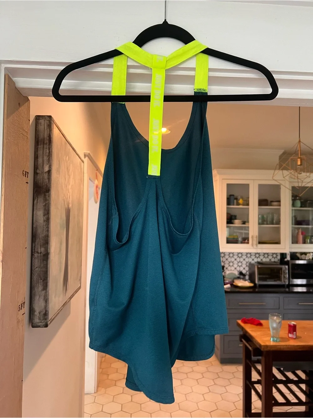 Nike Drifit Teal Tank with Neon Yellow Racerback Straps